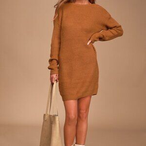 Lulus Bringing Sexy Back Camel Backless Sweater Dress Brown - Size XS